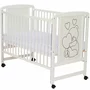 Set mobilier pentru copii, Qmini: Patut din lemn de pin cu roti, cu laterala culisanta si somiera reglabila in 3 trepte, Timmi Heart, 120x60 cm + Saltea cocos-burete-cocos, 12 cm + Comoda cu masuta de infasat, Alb - 10