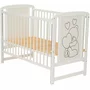 Set mobilier pentru copii, Qmini: Patut din lemn de pin cu roti, cu laterala culisanta si somiera reglabila in 3 trepte, Timmi Heart, 120x60 cm + Saltea cocos-burete-cocos, 12 cm + Comoda cu masuta de infasat, Alb - 11