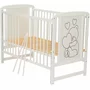 Set mobilier pentru copii, Qmini: Patut din lemn de pin cu roti, cu laterala culisanta si somiera reglabila in 3 trepte, Timmi Heart, 120x60 cm + Saltea cocos-burete-cocos, 12 cm + Comoda cu masuta de infasat, Alb - 12