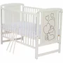 Set mobilier pentru copii, Qmini: Patut din lemn de pin cu roti, cu laterala culisanta si somiera reglabila in 3 trepte, Timmi Heart, 120x60 cm + Saltea cocos-burete-cocos, 12 cm + Comoda cu masuta de infasat, Alb - 13