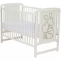 Set mobilier pentru copii, Qmini: Patut din lemn de pin cu roti, cu laterala culisanta si somiera reglabila in 3 trepte, Timmi Heart, 120x60 cm + Saltea cocos-burete-cocos, 12 cm + Comoda cu masuta de infasat, Alb - 14