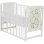Set mobilier pentru copii, Qmini: Patut din lemn de pin cu roti, cu laterala culisanta si somiera reglabila in 3 trepte, Timmi Heart, 120x60 cm + Saltea cocos-burete-cocos, 12 cm + Comoda cu masuta de infasat, Alb - 15