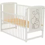 Set mobilier pentru copii, Qmini: Patut din lemn de pin cu roti, cu laterala culisanta si somiera reglabila in 3 trepte, Timmi Heart, 120x60 cm + Saltea cocos-burete-cocos, 12 cm + Comoda cu masuta de infasat, Alb - 16