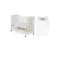 Set mobilier pentru copii, Qmini: Patut din lemn de pin si MDF cu roti, cu sertar cu capac si somiera reglabila in 3 trepte, Timmi Heart, 120x60 cm + Saltea cocos-burete-cocos, 8 cm + Comoda cu masuta de infasat, Alb - 1