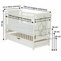 Set mobilier pentru copii, Qmini: Patut din lemn de pin si MDF cu roti, cu sertar cu capac si somiera reglabila in 3 trepte, Timmi Heart, 120x60 cm + Saltea cocos-burete-cocos, 8 cm + Comoda cu masuta de infasat, Alb - 14