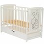 Set mobilier pentru copii, Qmini: Patut din lemn de pin si MDF cu roti, cu sertar cu capac si somiera reglabila in 3 trepte, Timmi Heart, 120x60 cm + Saltea cocos-burete-cocos, 8 cm + Comoda cu masuta de infasat, Alb - 8
