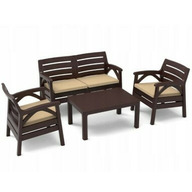 Set mobilier pentru gradina sau terasa, 4 persoane, maro, 1 masa, 2 scaune, 1 canapea cu 2 locuri