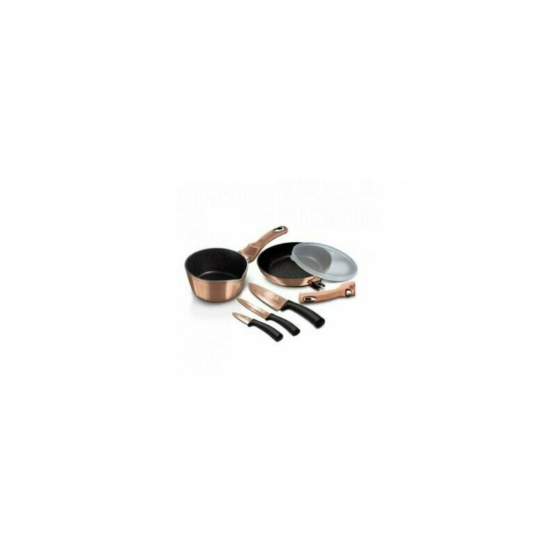 Berlinger haus - Set oala, tigaie marmorata si cutite, 6 piese, din aluminiu forjat, Metallic Edition Rose Gold (Cupru), , BH 7186