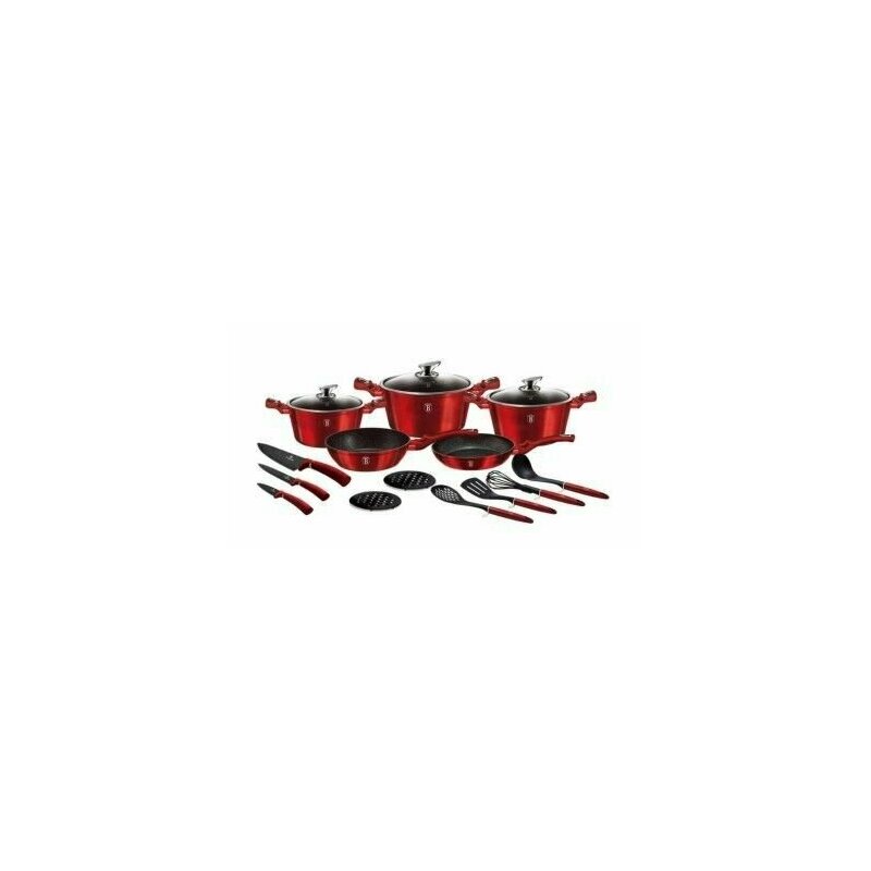 Berlinger haus - set oale, cratite si tigai marmorate, 17 piese, din aluminiu forjat, metallic line burgundy edition, , bh 6162