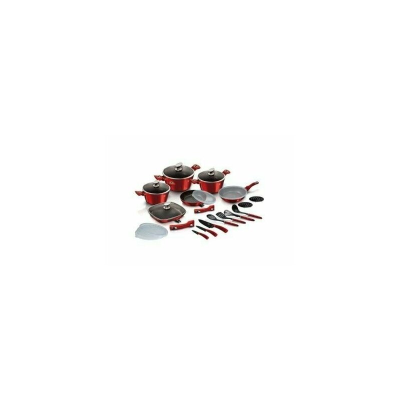 Berlinger haus - set oale, cratite, tigai marmorate si ustensile bucatarie, 24 piese, metallic line burgundy edition, , bh 7184