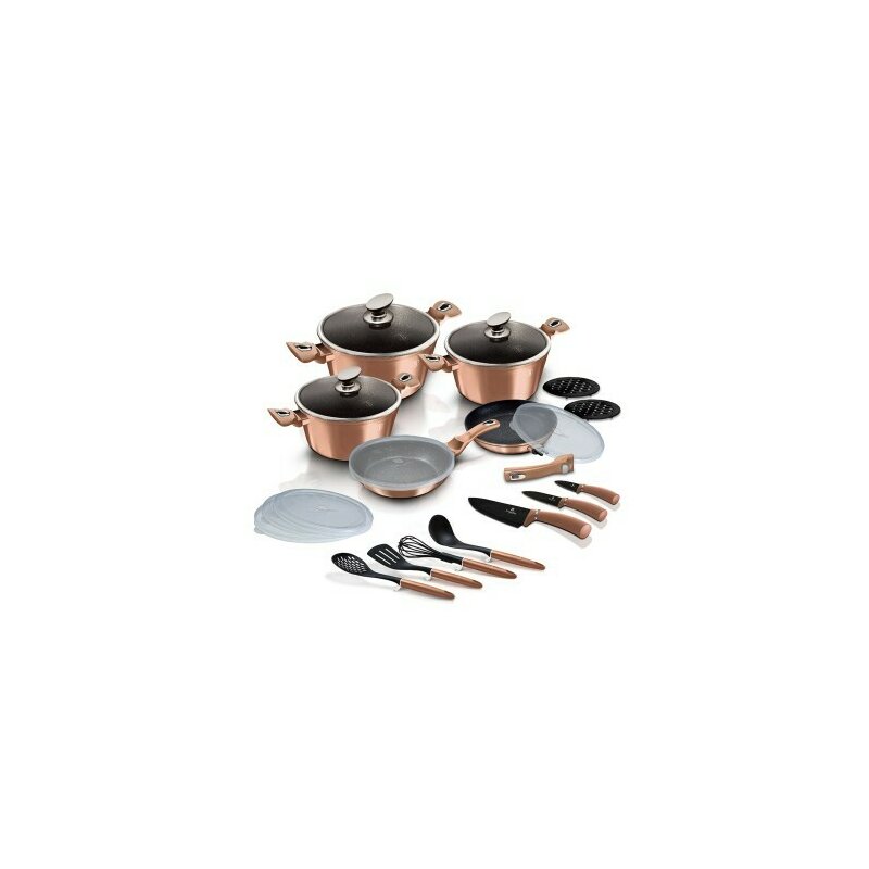 Set oale si tigai marmorate, 22 piese, din aluminiu forjat, Berlinger Haus, Rose Gold, BH/7182