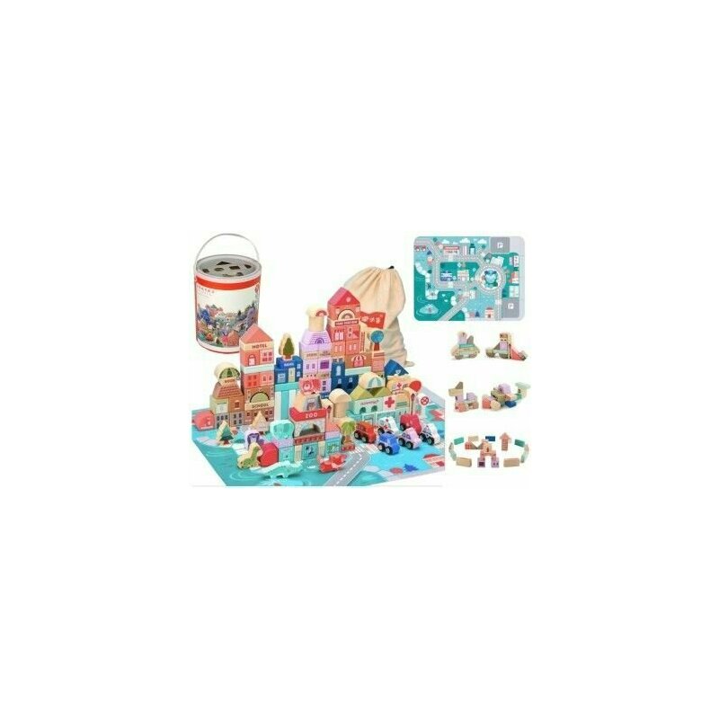 Leantoys - Set oras tip puzzle, din lemn pentru copii, blocuri cu numere si litere, 162 buc, , 9829