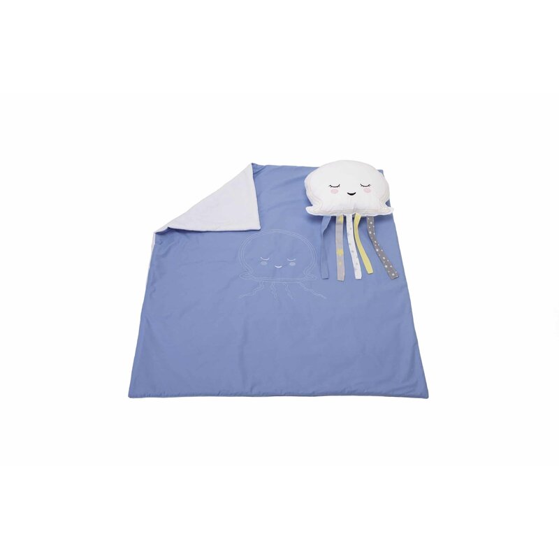 Somnart - set pãturicã 100x110 cm brodatã + pernã meduza albastru