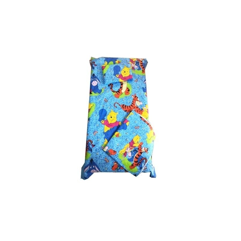 Deseda - set paturica bebe cu cearsaf si pernuta pt pat 120x60 cm distractie cu aiurila albastru