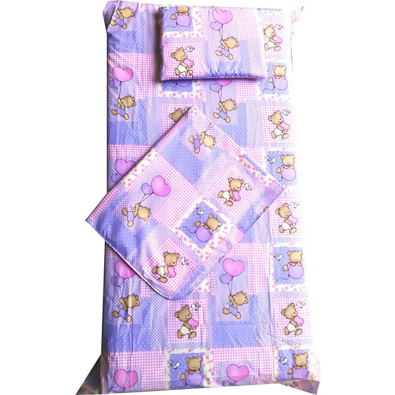 Deseda - set paturica bebe cu cearsaf si pernuta pt pat 120x60 cm ursi pe roz