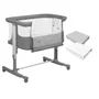Set patut co-sleeper, Lionelo, Aurora, cu leganare si setare unghiulara, 3 in 1, 85x60x66 cm, Gri + 2 cearceafuri cu elastic, Qmini, din bumbac certificat Oeko Tex, Alb & Gri - 1