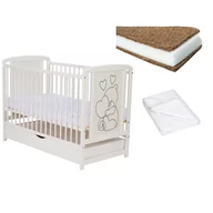 Set Patut din lemn bebe 120x60 cm cu sertar + Saltea Cocos Confort II 120x60 cm + Protectie impermeabila Qmini
