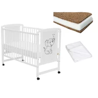 Set Patut din lemn bebe 120x60 cm + Saltea Cocos Confort II + Protectie impermeabila Qmini