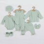 Set pentru bebe, New Baby, I AM, 7 piese, Cu botosei, jacheta maneca lunga, caciulita, body cu maneca lunga, pantalonasi si salopeta cu botosei si manusi, 100% bumbac, Marime 56, 0-3 luni, Mint - 1