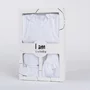 Set pentru bebe, New Baby, I AM, 7 piese, Cu botosei, jacheta maneca lunga, caciulita, body cu maneca lunga, pantalonasi si salopeta cu botosei si manusi, 100% bumbac, Marime 56, 0-3 luni, White - 2