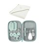 Set pentru igiena, Philips Avent: Aspirator nazal, Periuta de dinti pentru deget, Forfecuta, Unghiera, Pile, Pieptan si perie par + Prosop de baie din bumbac, Qmini, 80x80 cm, Ecru
