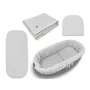 Set pentru landou/cosulet, Qmini, Cu protectie, pilota, saltea, pernuta, Din muselina dubla, Material certificat Oeko Tex Standard 100, Grey - 1