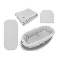 Set pentru landou/cosulet, Qmini, Cu protectie, pilota, saltea, pernuta, Din muselina dubla, Material certificat Oeko Tex Standard 100, Grey