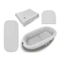 Set pentru landou/cosulet, Qmini, Cu protectie, pilota, saltea, pernuta, Din muselina dubla, Material certificat Oeko Tex Standard 100, Grey