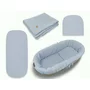 Set pentru landou/cosulet, Qmini, Cu protectie, pilota, saltea, pernuta, Din muselina dubla, Material certificat Oeko Tex Standard 100, Jeans
