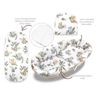 Set pentru landou/cosulet, Qmini, Cu protectie, saltea si pernuta, Din bumbac certificat Oeko Tex Standard 100, Safari