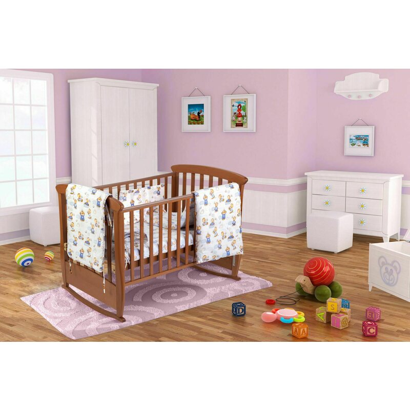 Somnart - set pentru patut bebe, cearceaf cu elastic pentru saltea 60x120x10, pernuta 37×55, pilota 100×105, aparatori 180x45, model ursuleti