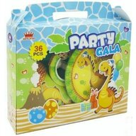 Mirific party - Set pentru petrecere copii, Dinozaur, 36 piese, ochelari, coifuri, pahare, farfurii, paie si suflatori