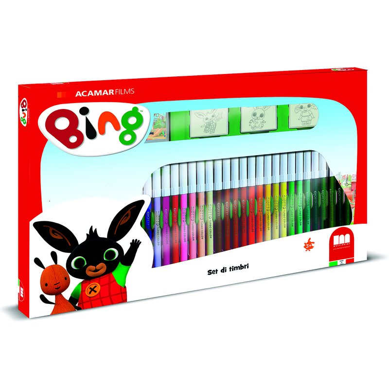 Multiprint - Set pictura 41 piese, 3 stampile, tus, 36 carioci si caiet cu activitati Bing MP57987