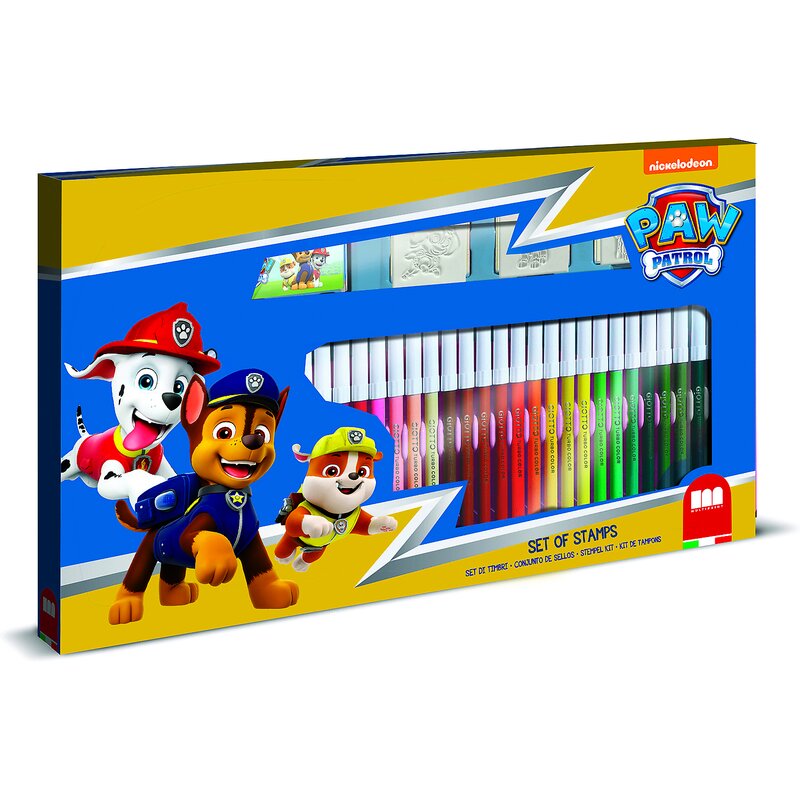 Multiprint - Set pictura 41 piese, 3 stampile, tus, 36 carioci si caiet cu activitati Paw Patrol MP57903