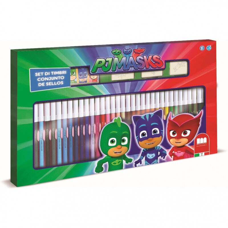 Multiprint - Set pictura 41 piese, 3 stampile, tus, 36 carioci si caiet cu activitati Pj Masks MP57954