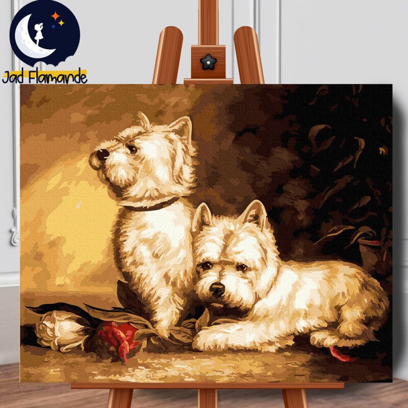 Set pictura pe numere (panza) Catei Westie 40x50 cm