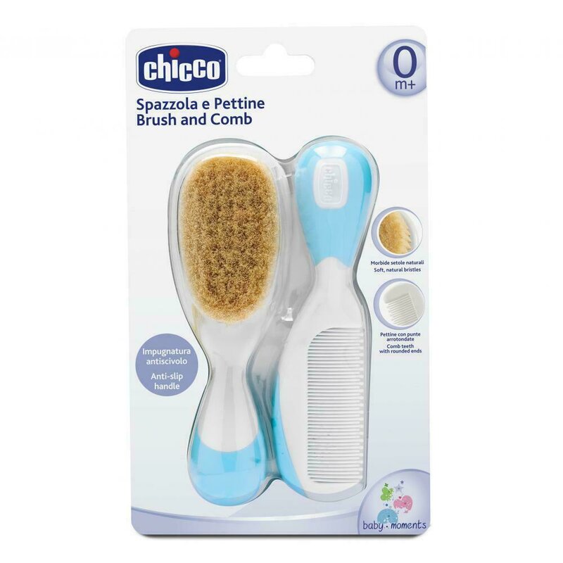 Chicco - set pieptan si perie , par natural, bleu