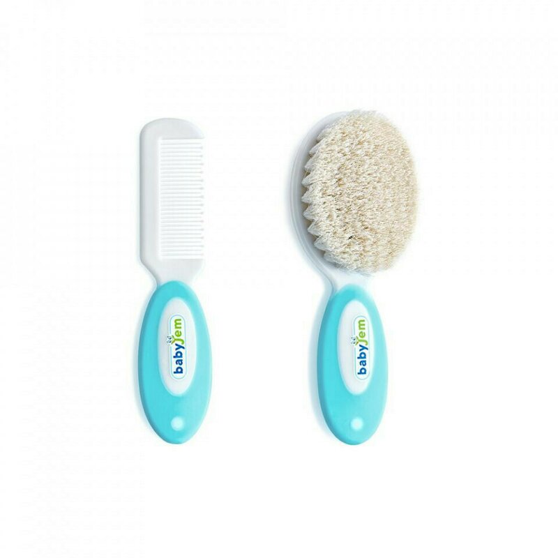 Babyjem - set pieptan si perie din peri naturali (culoare: bleu)