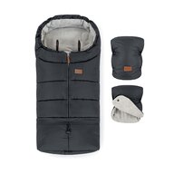 Set plimbare Petite&Mars cu sac de iarna, Jibot, Impermeabil, 100x48 cm si manusi calduroase pentru carucior, Jasie, Black