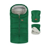 Set plimbare Petite&Mars cu sac de iarna, Jibot, Impermeabil, 100x48 cm si manusi calduroase pentru carucior, Jasie, Green