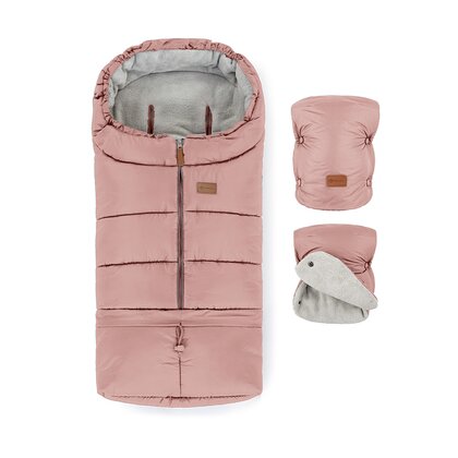 Set plimbare Petite&Mars cu sac de iarna, Jibot, Impermeabil, 100x48 cm si manusi calduroase pentru carucior, Jasie, Pink