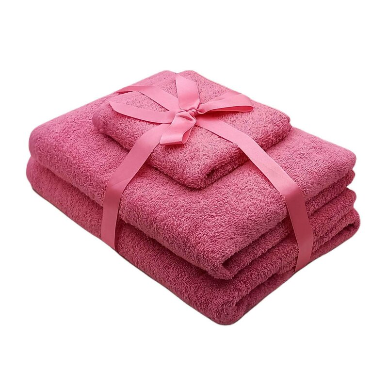 Somnart - set prosoape 3 piese 500 gsm (fata, maini, corp) roz,