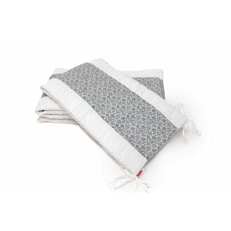 Set protectii patut gray hearts, din bumbac, 70x120 cm