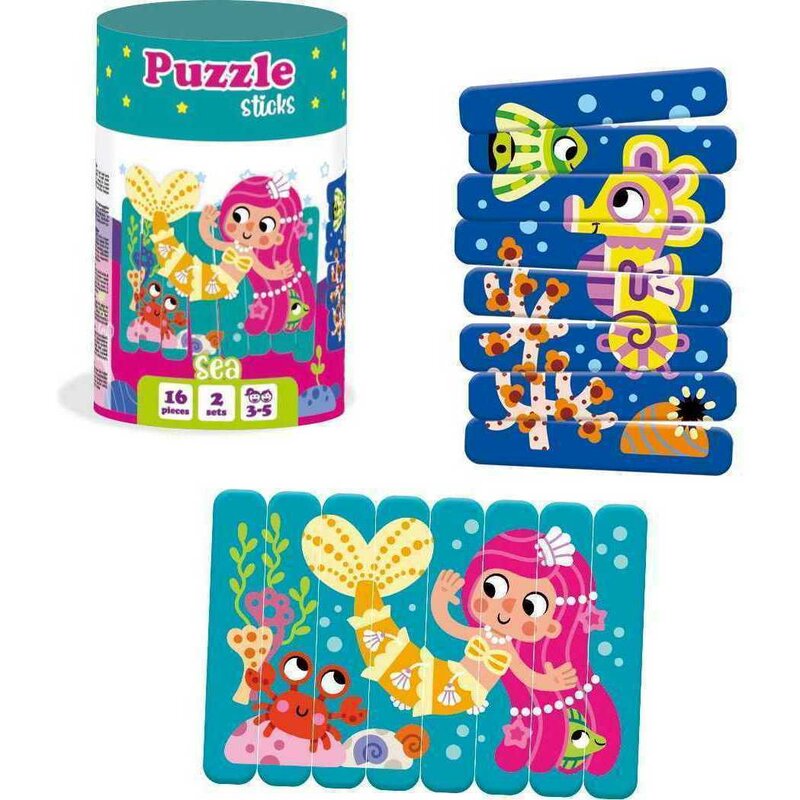 Roter kafer - puzzle animale sirena si calut de mare din betisoare puzzle copii, piese 16
