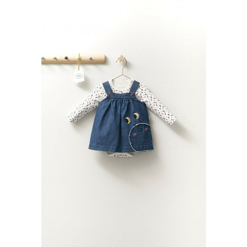 Tongs baby - Set rochita cu body pentru fetite Monster, (Culoare: Bleumarin, Marime: 9-12 luni)
