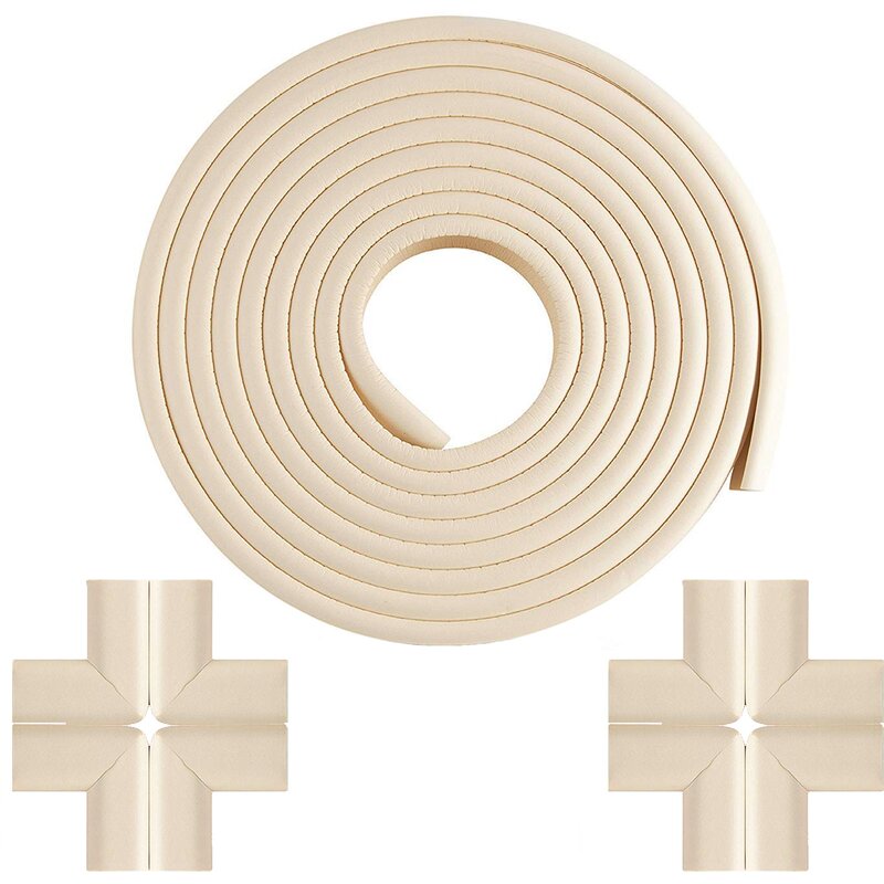 Bambinice - set rola protectie multifunctionala xxl de 6m si 8 aparatori moi pentru colturi, bej