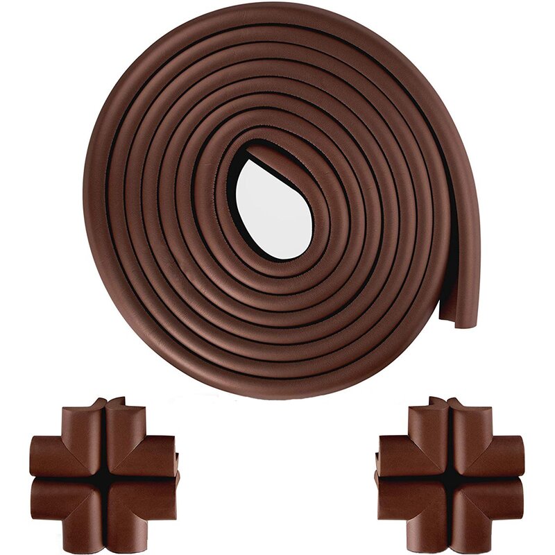 Bambinice - set rola protectie multifunctionala xxl de 6m si 8 aparatori moi pentru colturi, maro inchis