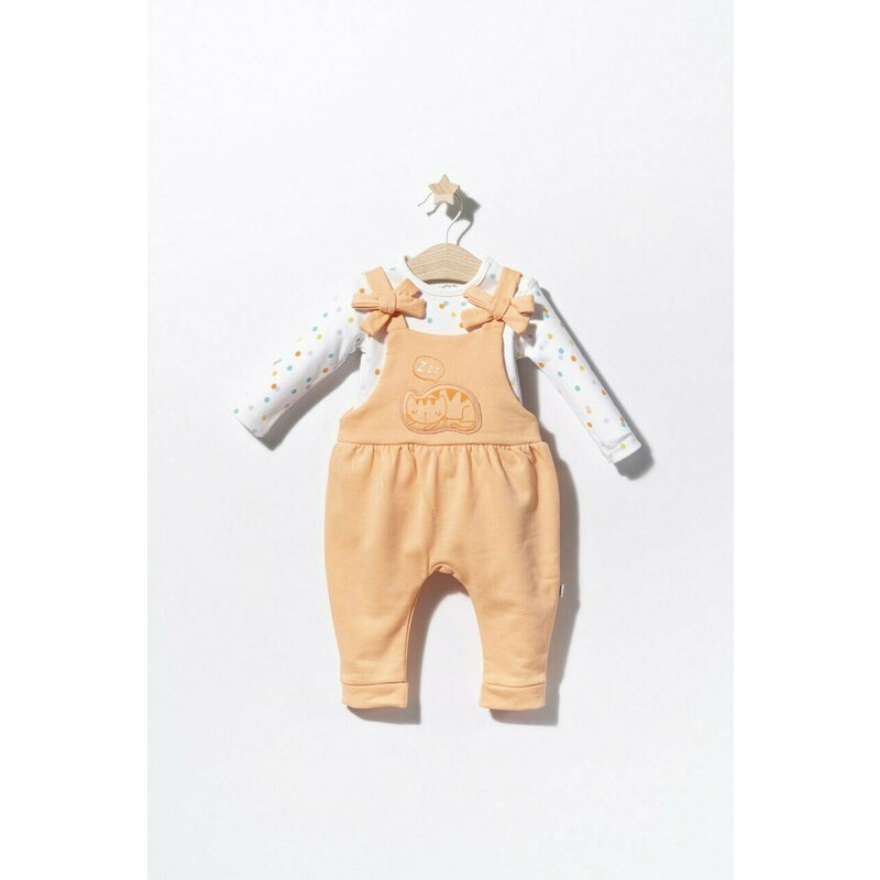 Tongs baby - set salopeta cu bluzita pentru bebelusi cats, (culoare: somon, marime: 6-9 luni)