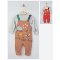 Tongs baby - Set salopeta cu bluzita pentru bebelusi Choo Choo,  (Culoare: Maro, Marime: 3-6 Luni)