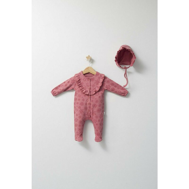 Tongs baby - Set salopeta cu caciulita cu volanas pentru bebelusi Ballon, (Culoare: Roz inchis, Marime: 6-9 luni)